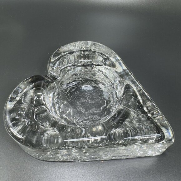Mid Century Clear Heart Shaped Ashtray Dish Bowl Heavy Thick Textured Glass VTG - Picture 8 of 13